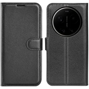 Phonesta Litchi Skin Book Wallet Klapphülle für Xiaomi 17 Ultra - Schwarz