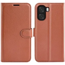 Phonesta Litchi Skin Book Wallet Klapphülle für Oppo A6x - Braun