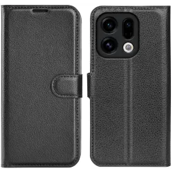 Phonesta Litchi Skin Book Wallet Klapphülle für Oppo Find X9 - Schwarz
