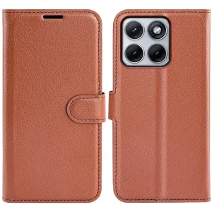Phonesta Litchi Skin Book Wallet Klapphülle für Motorola Edge 70 Fusion - Braun