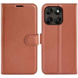 Phonesta Litchi Skin Book Wallet Klapphülle für Motorola Moto G67/G77 - Braun