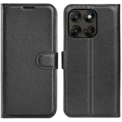 Phonesta Litchi Skin Book Wallet Klapphülle für Motorola Moto G67/G77 - Schwarz