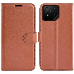 Phonesta Litchi Skin Book Wallet Klapphülle für Asus ROG Phone 9/9 Pro - Braun