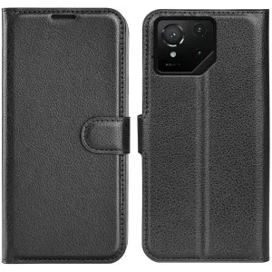 Phonesta Litchi Skin Book Wallet Klapphülle für Asus ROG Phone 9/9 Pro - Schwarz