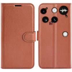Phonesta Litchi Skin Book Wallet Klapphülle für Nothing Phone (3) - Braun