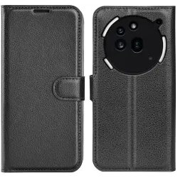 Phonesta Litchi Skin Book Wallet Klapphülle für Nothing Phone (3a) Pro - Schwarz
