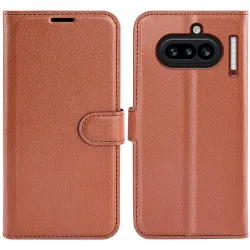 Phonesta Litchi Skin Book Wallet Klapphülle für Nothing Phone (4a) - Braun