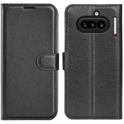 Phonesta Litchi Skin Book Wallet Klapphülle für Nothing Phone (4a) - Schwarz