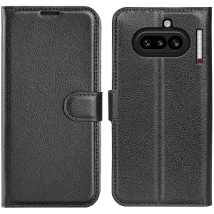 Phonesta Litchi Skin Book Wallet Klapphülle für Nothing Phone (4a) - Schwarz