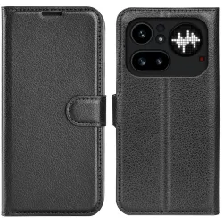 Phonesta Litchi Skin Book Wallet Klapphülle für Nothing Phone (4a) Pro - Schwarz