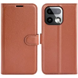 Phonesta Litchi Skin Book Wallet Klapphülle für Realme 16 Pro Plus - Braun