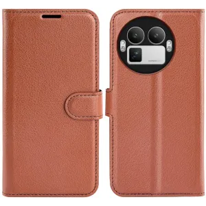 Phonesta Litchi Skin Book Wallet Klapphülle für Realme GT 8 Pro - Braun