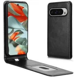 Phonesta Leder Vertical Flip Book Wallet Klapphülle für Google Pixel 9 / 9 Pro - Schwarz
