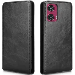 Phonesta Leder Vertical Flip Book Wallet Klapphülle für Motorola Edge 50 Fusion - Schwarz