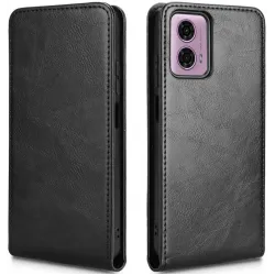 Phonesta Leder Vertical Flip Book Wallet Klapphülle für Motorola Moto G04 / G04s / G24 / G24 Power / E14 - Schwarz