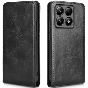 Phonesta Leder Vertical Flip Book Wallet Klapphülle für Xiaomi 14T Pro - Schwarz