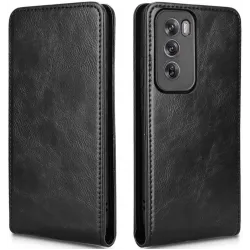 Phonesta Leder Vertical Flip Book Wallet Klapphülle für Oppo Reno12 - Schwarz
