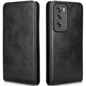 Phonesta Leder Vertical Flip Book Wallet Klapphülle für Oppo Reno12 Pro - Schwarz