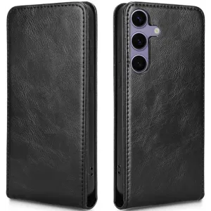 Phonesta Leder Vertical Flip Book Wallet Klapphülle für Samsung Galaxy S24 FE - Schwarz