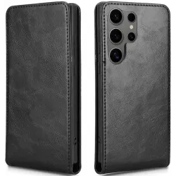 Phonesta Leder Vertical Flip Book Wallet Klapphülle für Samsung Galaxy S24 Ultra - Schwarz
