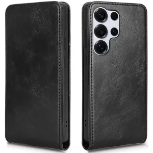 Phonesta Leder Vertical Flip Book Wallet Klapphülle für Samsung Galaxy S25 Ultra - Schwarz