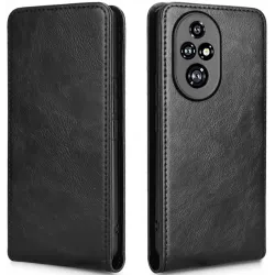 Phonesta Leder Vertical Flip Book Wallet Klapphülle für HONOR 200 Pro - Schwarz