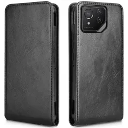 Phonesta Leder Vertical Flip Book Wallet Klapphülle für Asus ROG Phone 8/8 Pro - Schwarz