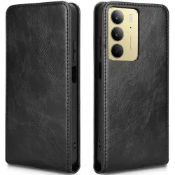 Phonesta Leder Vertical Flip Book Wallet Klapphülle für Realme 14x / C75 - Schwarz