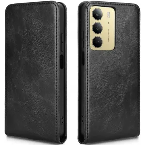 Phonesta Leder Vertical Flip Book Wallet Klapphülle für Realme 14x / C75 - Schwarz