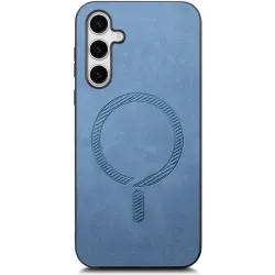 Phonesta Retro Vegan Leder MagSafe Back Cover Hülle für Samsung Galaxy S25 Plus/S24 Plus - Blau