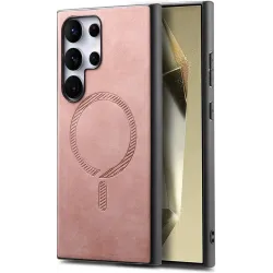 Phonesta Retro Vegan Leder MagSafe Back Cover Hülle für Samsung Galaxy S25 Ultra - Rosa