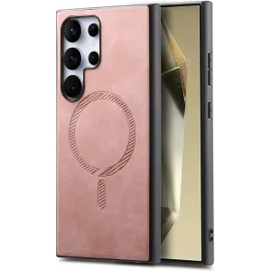 Phonesta Retro Vegan Leder MagSafe Back Cover Hülle für Samsung Galaxy S25 Ultra - Rosa