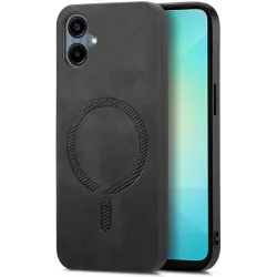 Phonesta Retro Vegan Leder MagSafe Back Cover Hülle für Samsung Galaxy A06 4G/5G - Schwarz