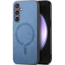Phonesta Retro Vegan Leder MagSafe Back Cover Hülle für Samsung Galaxy S24 FE - Blau