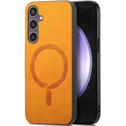 Phonesta Retro Vegan Leder MagSafe Back Cover Hülle für Samsung Galaxy S24 FE - Orange