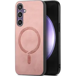 Phonesta Retro Vegan Leder MagSafe Back Cover Hülle für Samsung Galaxy S24 FE - Rosa