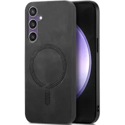 Phonesta Retro Vegan Leder MagSafe Back Cover Hülle für Samsung Galaxy S24 FE - Schwarz