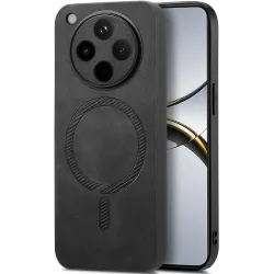 Phonesta Retro Vegan Leder MagSafe Back Cover Hülle für Oppo Find X8 Pro - Schwarz