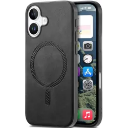 Phonesta Retro Vegan Leder MagSafe Back Cover Hülle für Apple iPhone 16 - Schwarz
