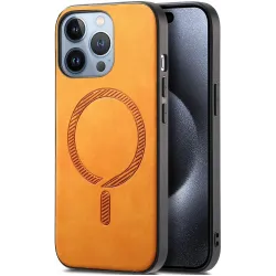 Phonesta Retro Vegan Leder MagSafe Back Cover Hülle für Apple iPhone 16 Pro - Orange