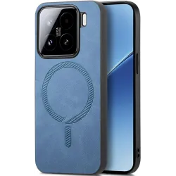 Phonesta Retro Vegan Leder MagSafe Back Cover Hülle für Xiaomi 15 - Blau