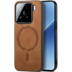 Phonesta Retro Vegan Leder MagSafe Back Cover Hülle für Xiaomi 15 - Braun