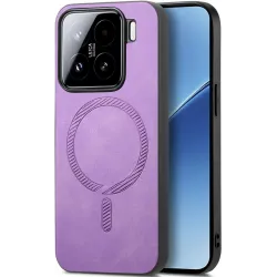 Phonesta Retro Vegan Leder MagSafe Back Cover Hülle für Xiaomi 15 - Lila
