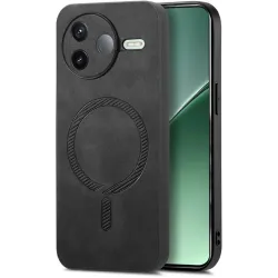 Phonesta Retro Vegan Leder MagSafe Back Cover Hülle für Xiaomi Poco F7 Pro - Schwarz