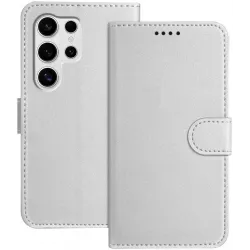 Phonesta Smooth Skin Book Wallet Klapphülle für Samsung Galaxy S25 Ultra - Silber