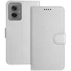 Phonesta Smooth Skin Book Wallet Klapphülle für Motorola Moto G55 - Silber