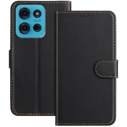 Phonesta Smooth Skin Book Wallet Klapphülle für Motorola Moto G75 - Schwarz