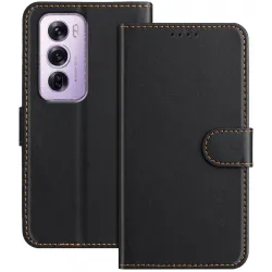 Phonesta Smooth Skin Book Wallet Klapphülle für Oppo Reno12 Pro - Schwarz