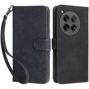 Phonesta Vintage Skin Book Wallet Klapphülle für OnePlus 12 - Schwarz