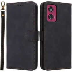 Phonesta Vintage Skin Book Wallet Klapphülle für Motorola Edge 50 Fusion - Schwarz